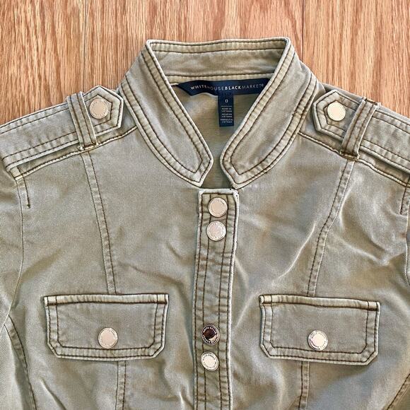 White House Black Market Olive Green Cotton Military Jacket Womens 0 - Picture 2 of 14